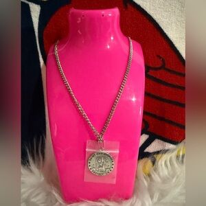 Saint Christopher Silver Tone Medal Necklace